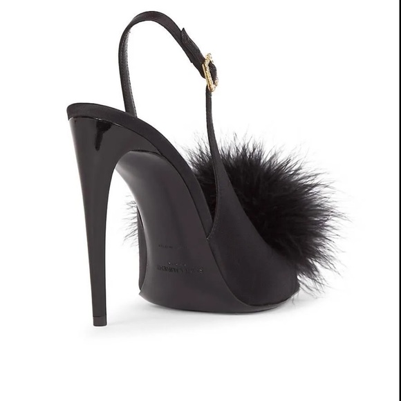 Mae Slingback Sandals In Crepe Satin With Feathers - Picture 4 of 11